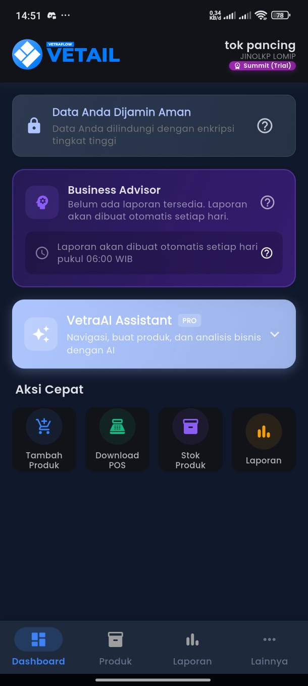 Vetail Backoffice - Dashboard Manajemen