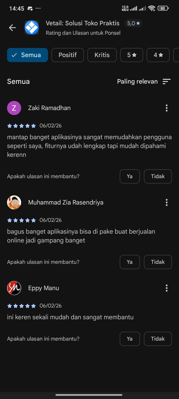 Vetail Rating di Play Store